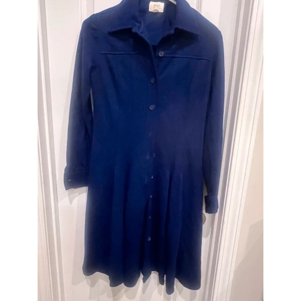 Vintage Women’s Navy Blue Button-Front Shirt Dress Size 12